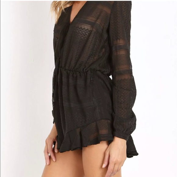 The Jetset Diaries Black Lace Up Frayed Romper S - Picture 2 of 8